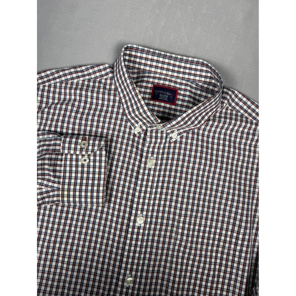 UNTUCKit Bordales WF Men XXL Reg Fit Red Blue Plaid Wrinkle Free Shirt 40230